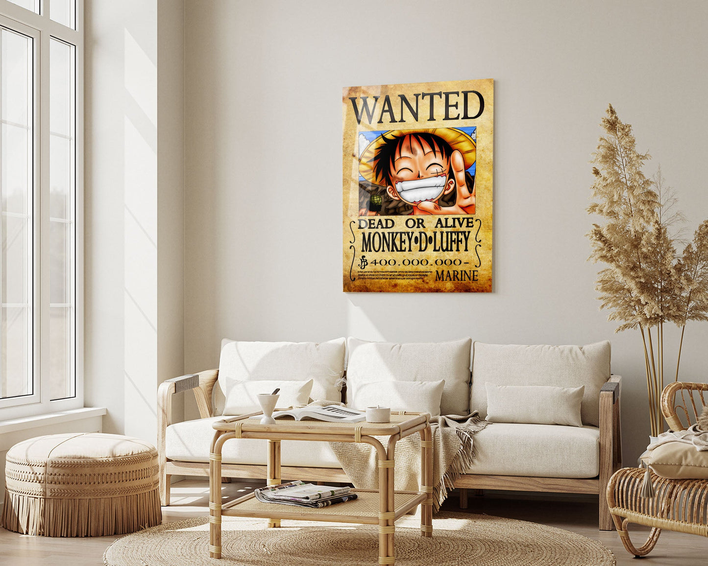 Anime Town Creations Metal Poster One Piece Luffy Wanted Poster 5" x 7" Home Goods - Anime One Piece Metal Poster