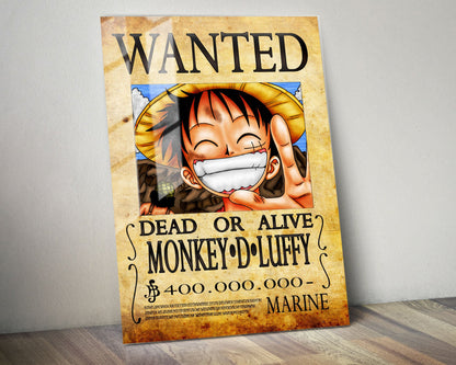 Anime Town Creations Metal Poster One Piece Luffy Wanted Poster 5" x 7" Home Goods - Anime One Piece Metal Poster