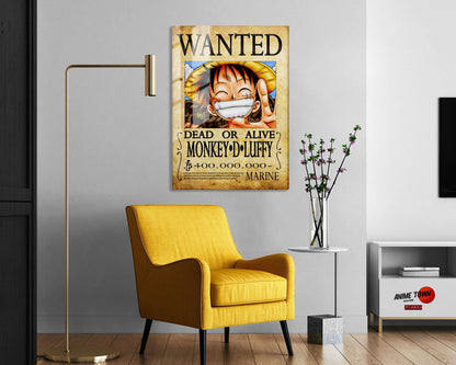 Anime Town Creations Metal Poster One Piece Luffy Wanted Poster 5" x 7" Home Goods - Anime One Piece Metal Poster