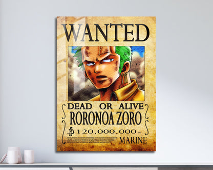 Anime Town Creations Metal Poster One Piece Zoro Wanted Poster 11" x 17" Home Goods - Anime One Piece Metal Poster