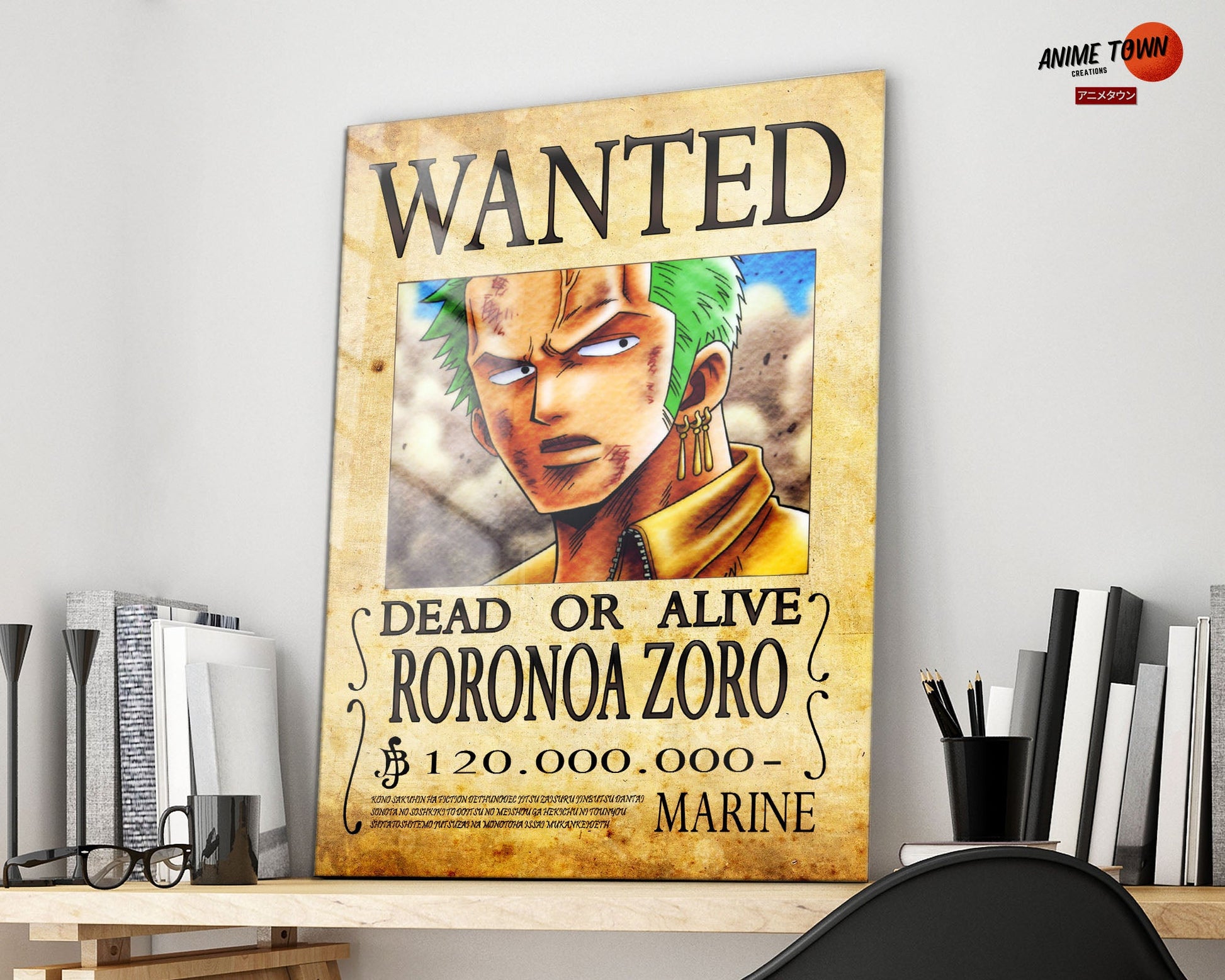 Anime Town Creations Metal Poster One Piece Zoro Wanted Poster 16" x 24" Home Goods - Anime One Piece Metal Poster