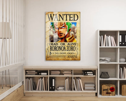 Anime Town Creations Metal Poster One Piece Zoro Wanted Poster 16" x 24" Home Goods - Anime One Piece Metal Poster