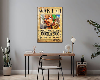 Anime Town Creations Metal Poster One Piece Zoro Wanted Poster 24" x 36" Home Goods - Anime One Piece Metal Poster