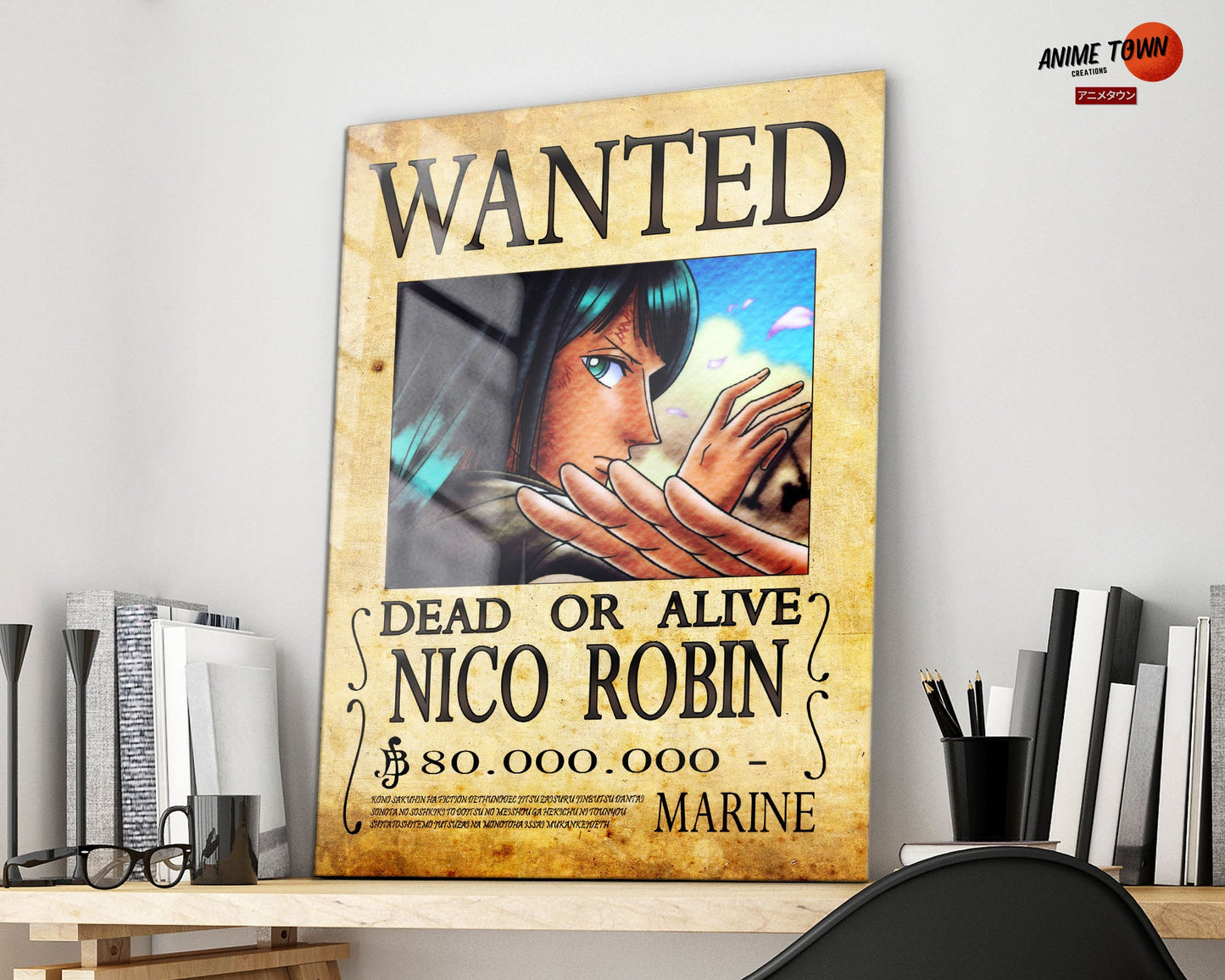 Anime Town Creations Metal Poster One Piece Nico Wanted Poster 16" x 24" Home Goods - Anime One Piece Metal Poster