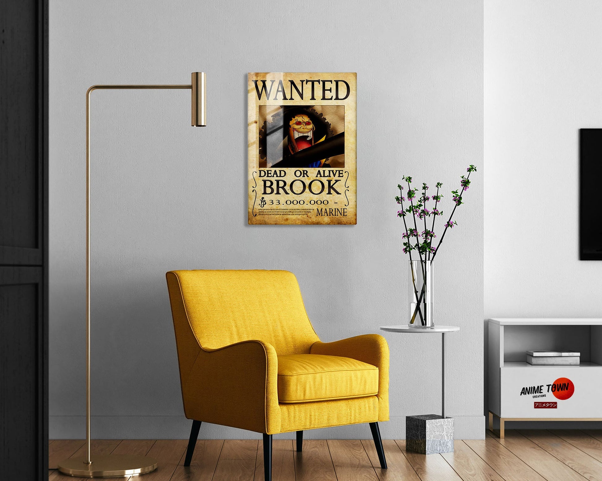 Anime Town Creations Metal Poster One Piece Brook Wanted Poster 5" x 7" Home Goods - Anime One Piece Metal Poster
