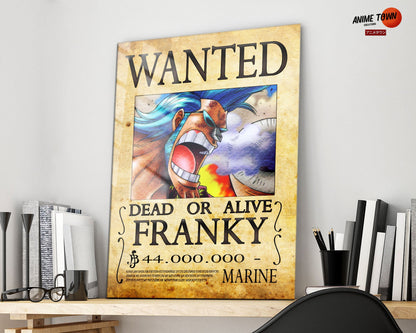 Anime Town Creations Metal Poster One Piece Franky Wanted Poster 16" x 24" Home Goods - Anime One Piece Metal Poster