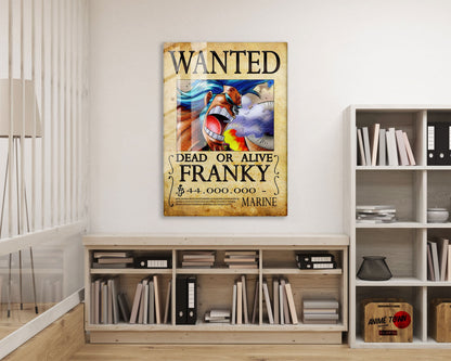 Anime Town Creations Metal Poster One Piece Franky Wanted Poster 16" x 24" Home Goods - Anime One Piece Metal Poster