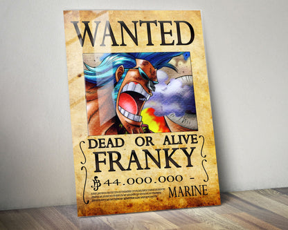 Anime Town Creations Metal Poster One Piece Franky Wanted Poster 5" x 7" Home Goods - Anime One Piece Metal Poster