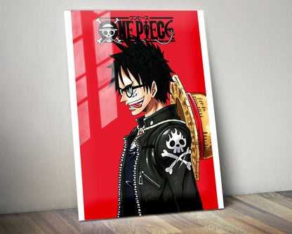Anime Town Creations Metal Poster One Piece Minimalist Red 5" x 7" Home Goods - Anime One Piece Metal Poster
