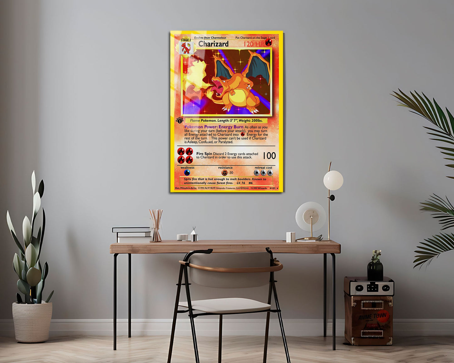 Anime Town Creations Metal Poster Charizard Pokemon Card 24" x 36" Home Goods - Anime Pokemon Metal Poster