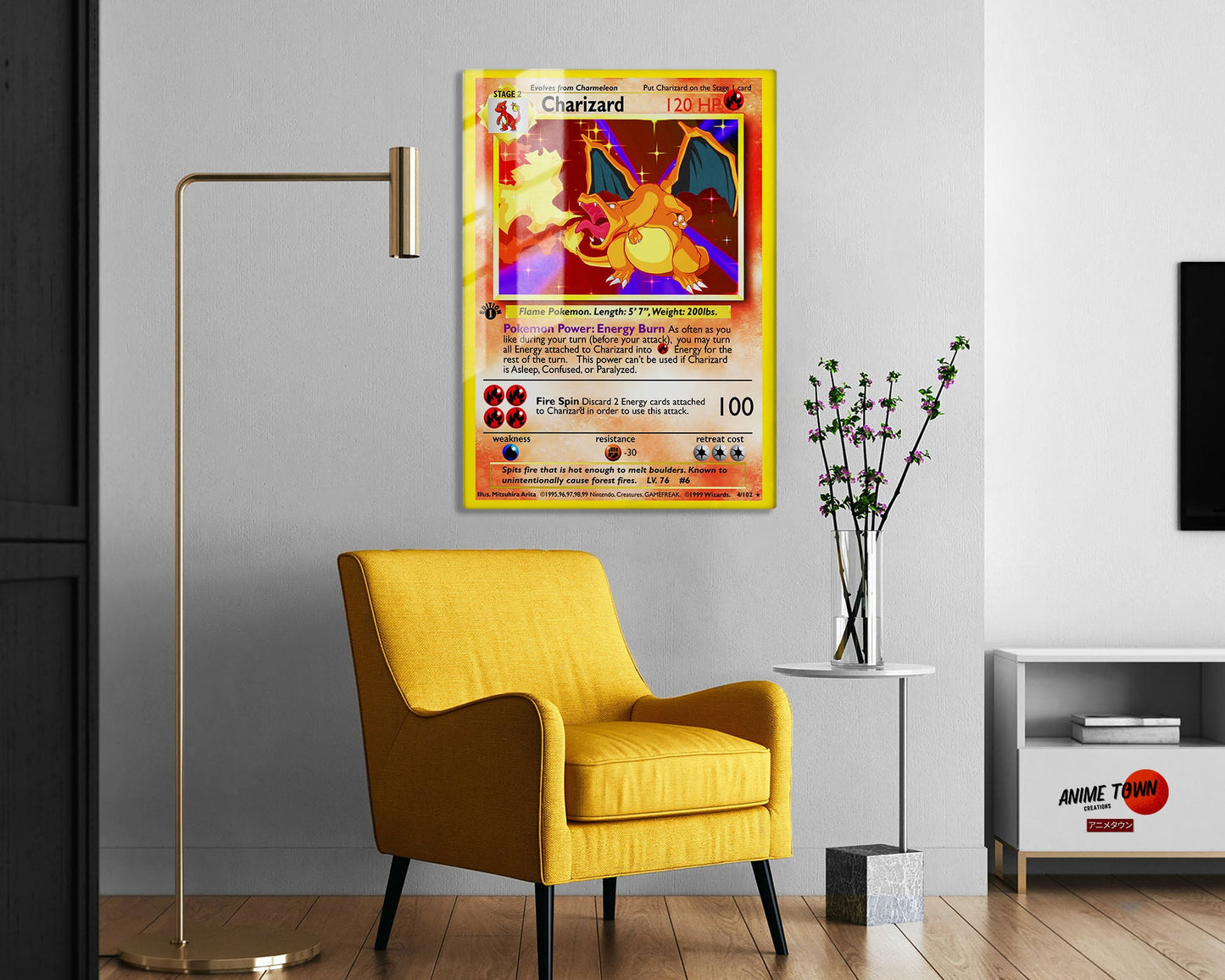 Anime Town Creations Metal Poster Charizard Pokemon Card 5" x 7" Home Goods - Anime Pokemon Metal Poster