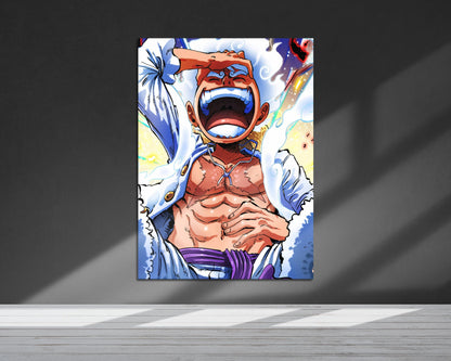 Anime Town Creations Metal Poster One Piece Luffy Gear 5 Awakening 5" x 7" Home Goods - Anime One Piece Metal Poster