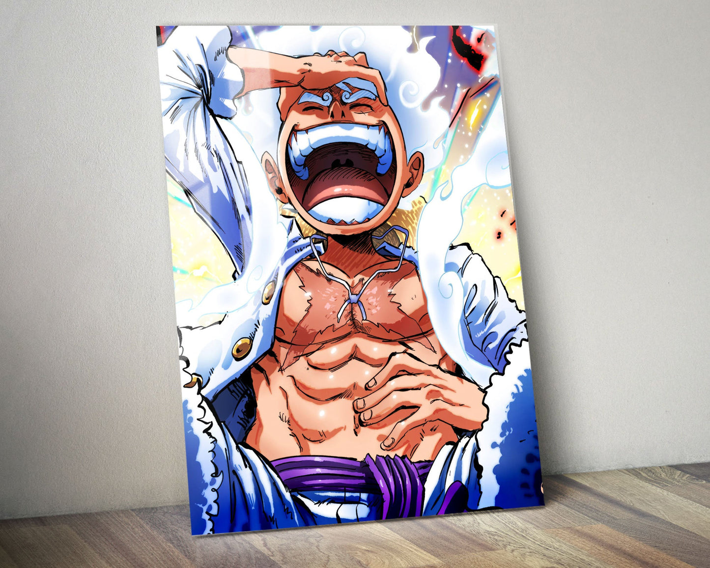 Anime Town Creations Metal Poster One Piece Luffy Gear 5 Awakening 5" x 7" Home Goods - Anime One Piece Metal Poster