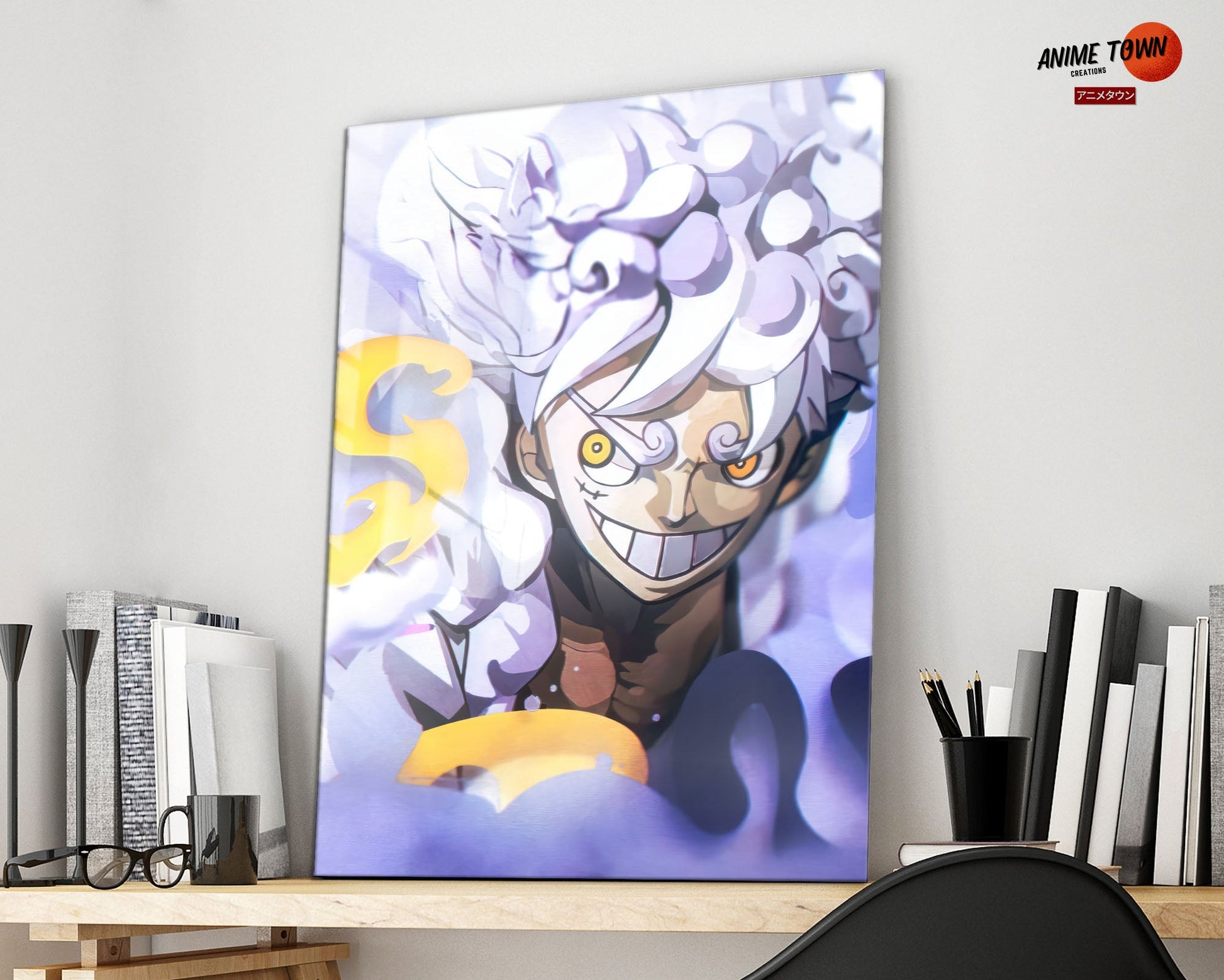 Anime Town Creations Metal Poster One Piece Luffy Gear 5 White 16" x 24" Home Goods - Anime One Piece Metal Poster