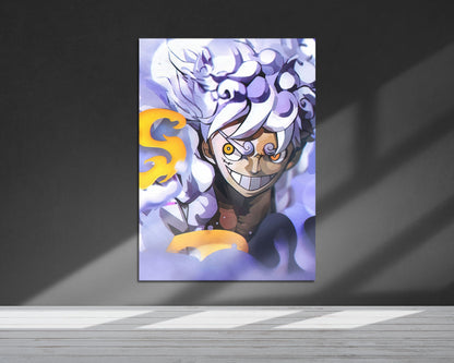 Anime Town Creations Metal Poster One Piece Luffy Gear 5 White 5" x 7" Home Goods - Anime One Piece Metal Poster