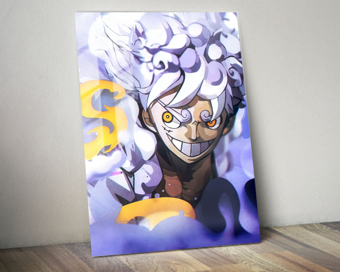 Anime Town Creations Metal Poster One Piece Luffy Gear 5 White 5" x 7" Home Goods - Anime One Piece Metal Poster