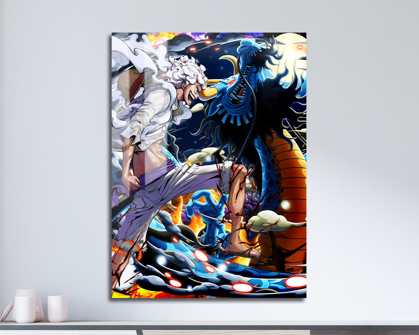 Anime Town Creations Metal Poster One Piece Luffy Gear 5 vs Kaido 11" x 17" Home Goods - Anime One Piece Metal Poster