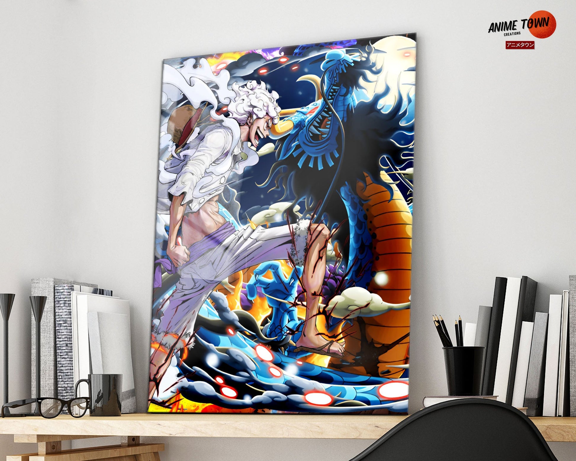 Anime Town Creations Metal Poster One Piece Luffy Gear 5 vs Kaido 16" x 24" Home Goods - Anime One Piece Metal Poster
