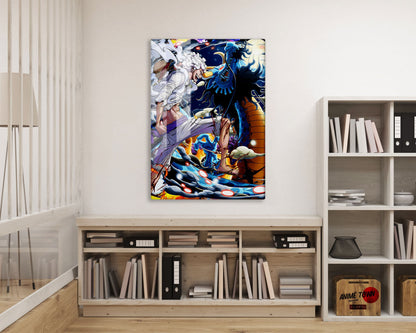 Anime Town Creations Metal Poster One Piece Luffy Gear 5 vs Kaido 16" x 24" Home Goods - Anime One Piece Metal Poster