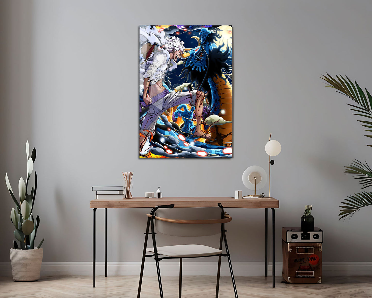 Anime Town Creations Metal Poster One Piece Luffy Gear 5 vs Kaido 24" x 36" Home Goods - Anime One Piece Metal Poster
