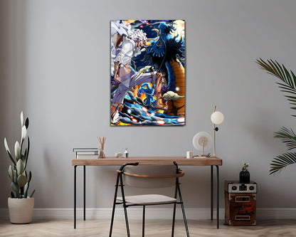 Anime Town Creations Metal Poster One Piece Luffy Gear 5 vs Kaido 24" x 36" Home Goods - Anime One Piece Metal Poster
