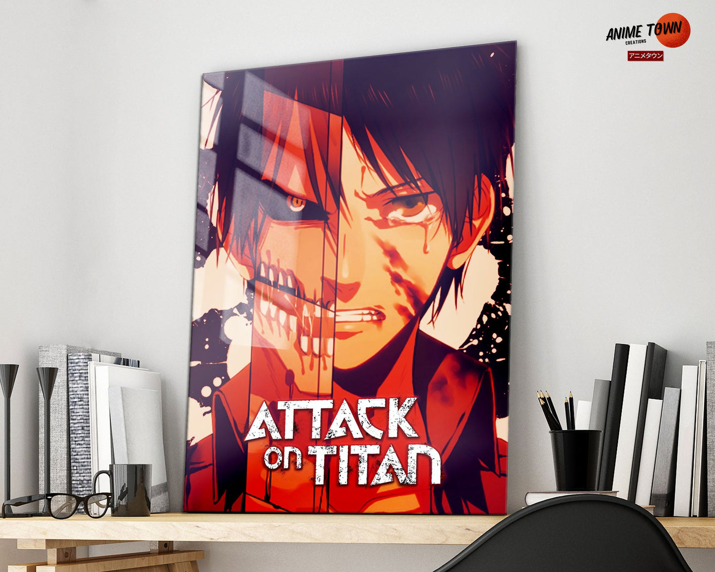 Anime Town Creations Metal Poster Attack on Titan Eren Split 16" x 24" Home Goods - Anime Attack on Titan Metal Poster