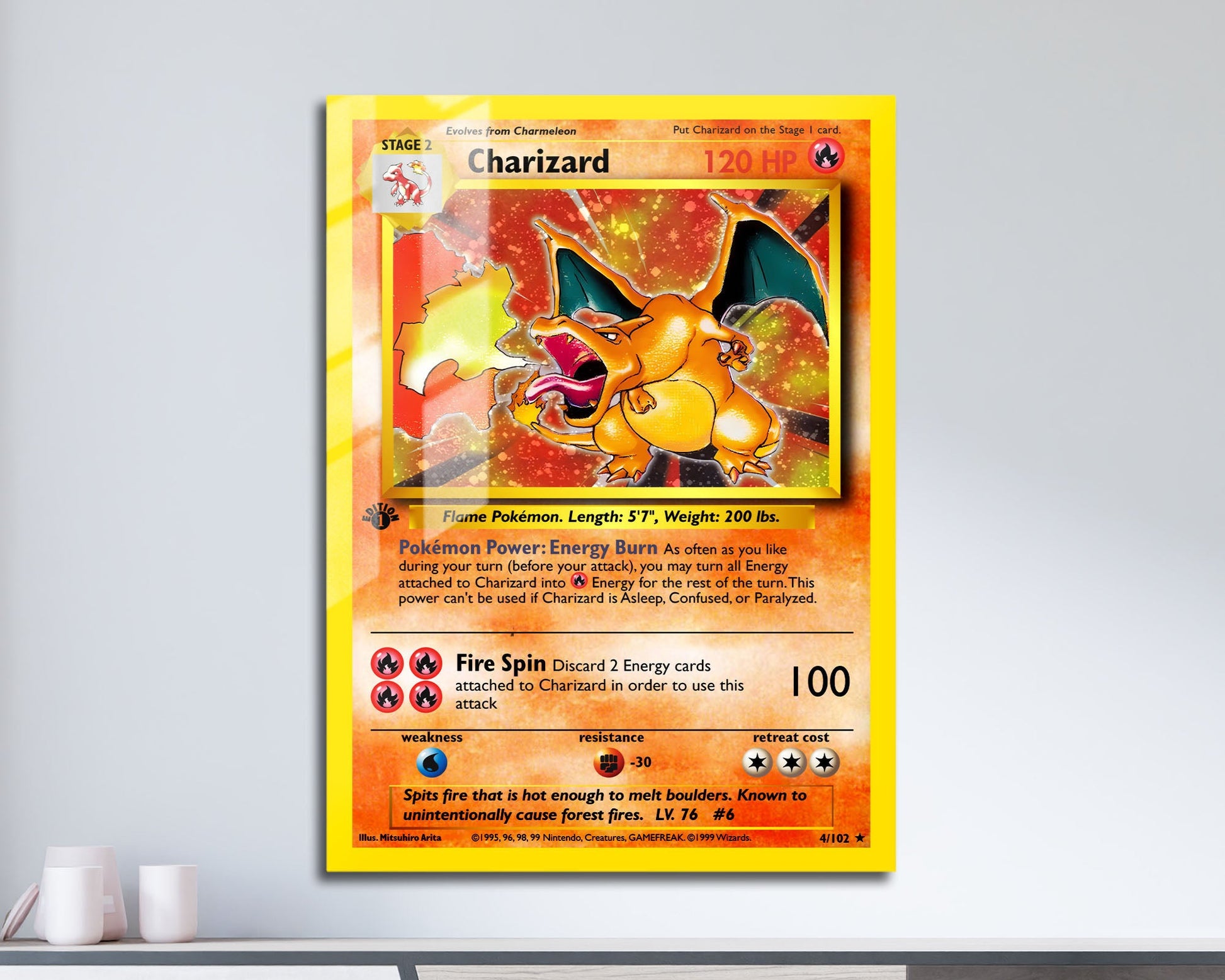 Anime Town Creations Metal Poster Pokemon Charizard Card 11" x 17" Home Goods - Anime Pokemon Metal Poster
