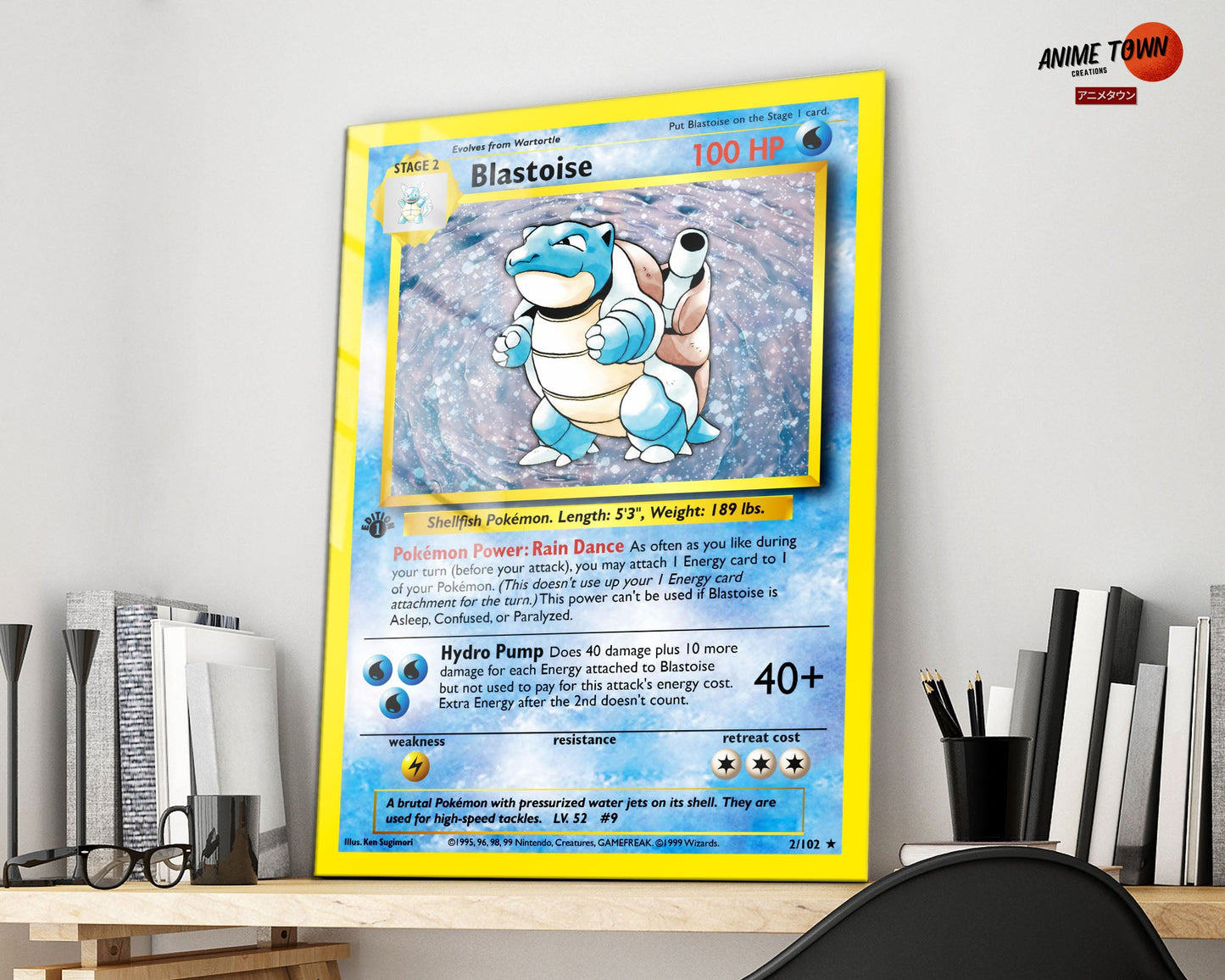 Anime Town Creations Metal Poster Pokemon Blastoise Card 11" x 17" Home Goods - Anime Pokemon Metal Poster