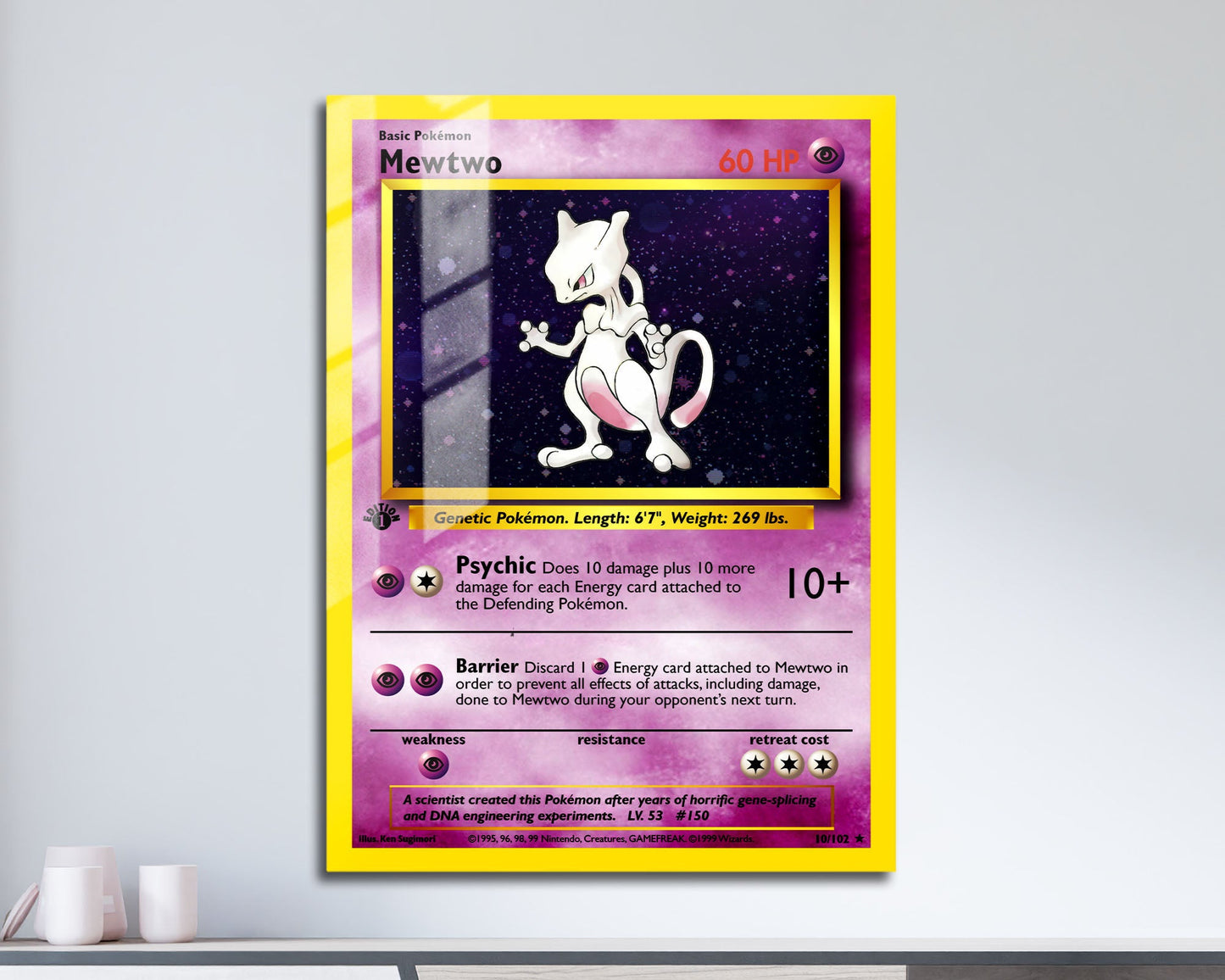 Anime Town Creations Metal Poster Pokemon Mewtwo Card 11" x 17" Home Goods - Anime Pokemon Metal Poster
