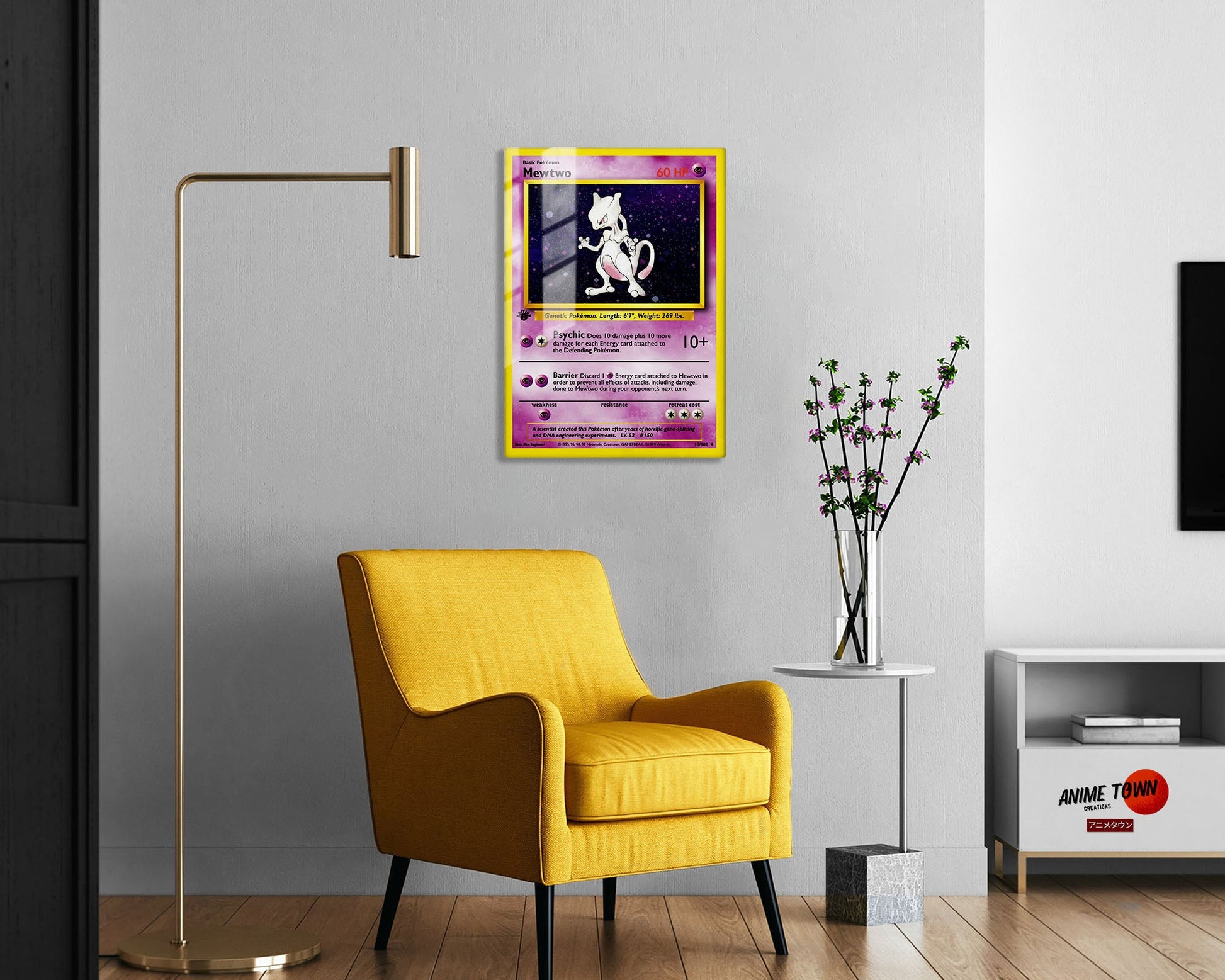Anime Town Creations Metal Poster Pokemon Mewtwo Card 5" x 7" Home Goods - Anime Pokemon Metal Poster