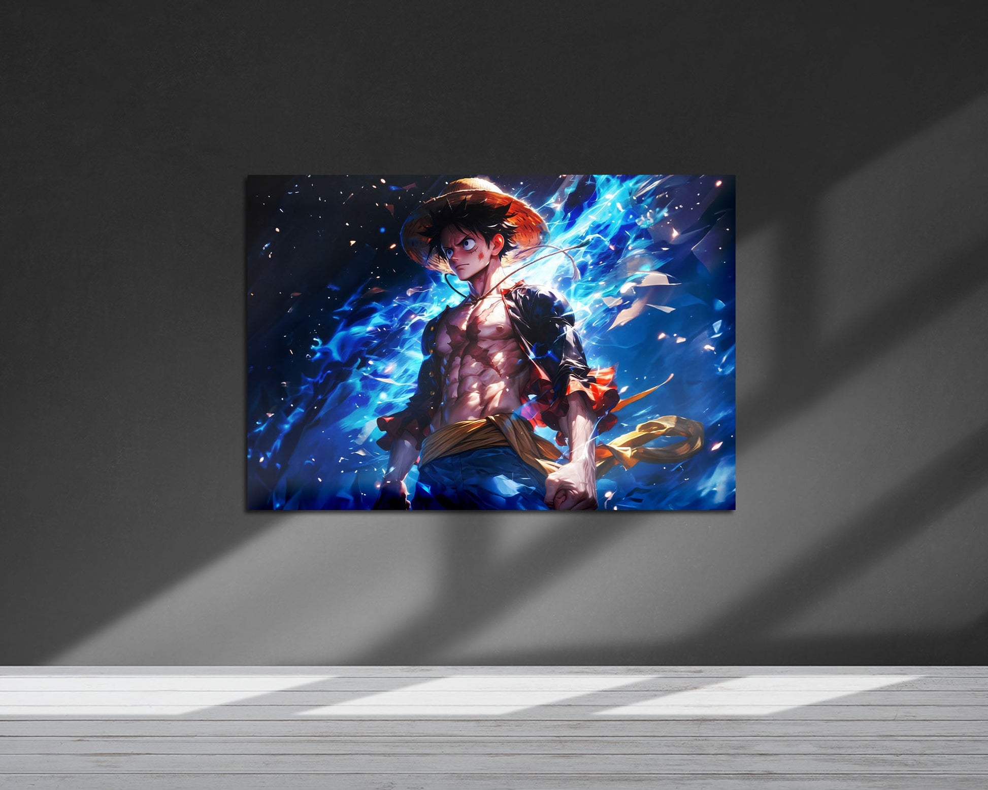 Anime Town Creations Metal Poster Landscape One Piece Artistic Luffy Flames 36" x 24" Home Goods - Anime One Piece Metal Poster