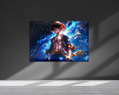Anime Town Creations Metal Poster Landscape One Piece Artistic Luffy Flames 36" x 24" Home Goods - Anime One Piece Metal Poster