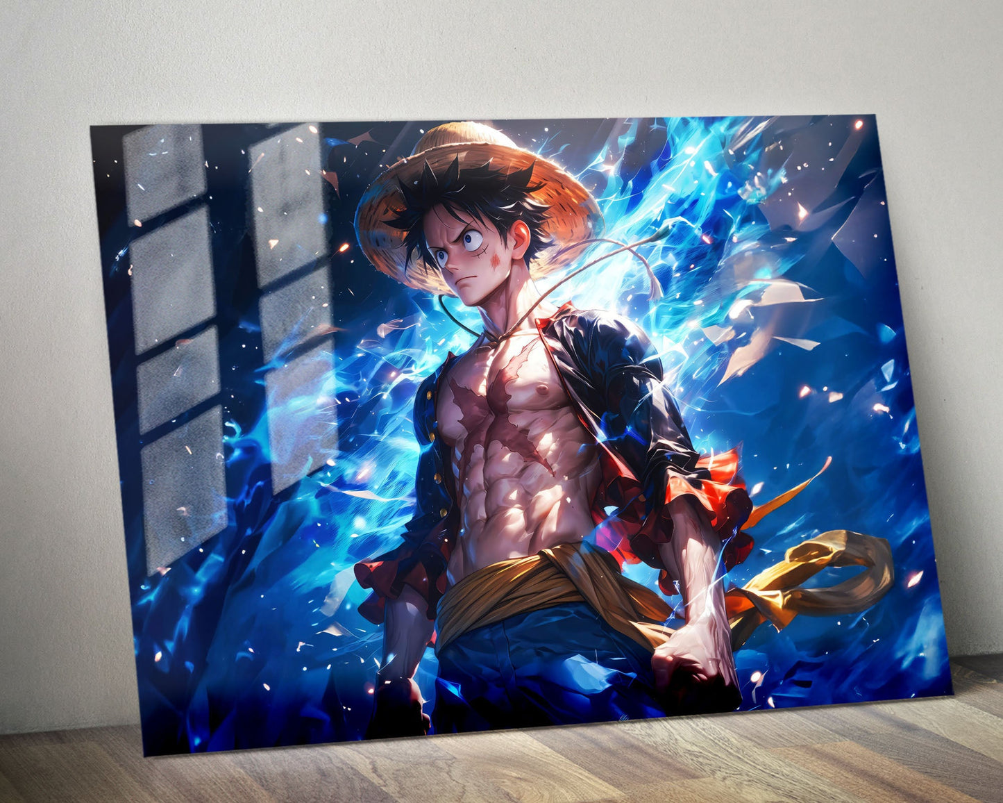Anime Town Creations Metal Poster Landscape One Piece Artistic Luffy Flames 36" x 24" Home Goods - Anime One Piece Metal Poster