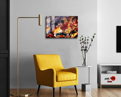 Anime Town Creations Metal Poster Landscape One Piece Luffy Flames 17" x 11" Home Goods - Anime One Piece Metal Poster