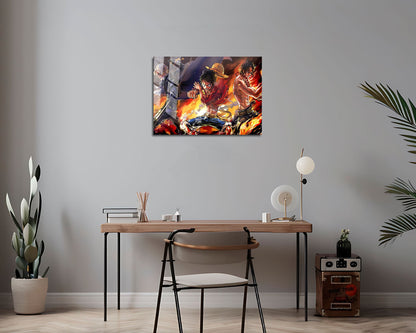 Anime Town Creations Metal Poster Landscape One Piece Luffy Flames 7" x 5" Home Goods - Anime One Piece Metal Poster