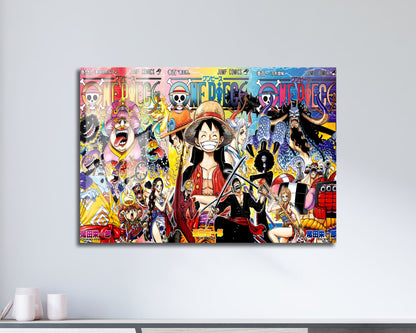 Anime Town Creations Metal Poster Landscape One Piece Managa Cover Collage 17" x 11" Home Goods - Anime One Piece Metal Poster