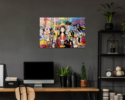 Anime Town Creations Metal Poster Landscape One Piece Managa Cover Collage 24" x 16" Home Goods - Anime One Piece Metal Poster