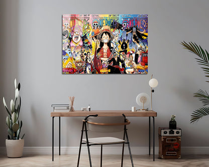 Anime Town Creations Metal Poster Landscape One Piece Managa Cover Collage 7" x 5" Home Goods - Anime One Piece Metal Poster