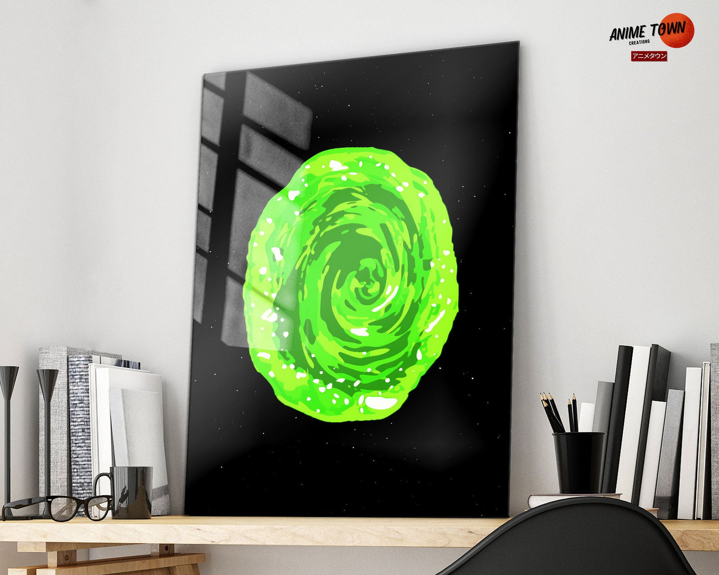 Anime Town Creations Metal Poster Rick and Morty Green Portal 11" x 17" Home Goods - Anime Rick and Morty Metal Poster
