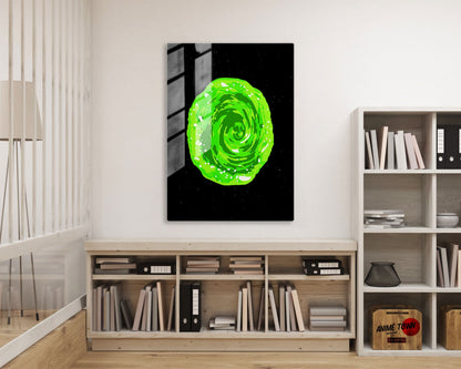 Anime Town Creations Metal Poster Rick and Morty Green Portal 16" x 24" Home Goods - Anime Rick and Morty Metal Poster