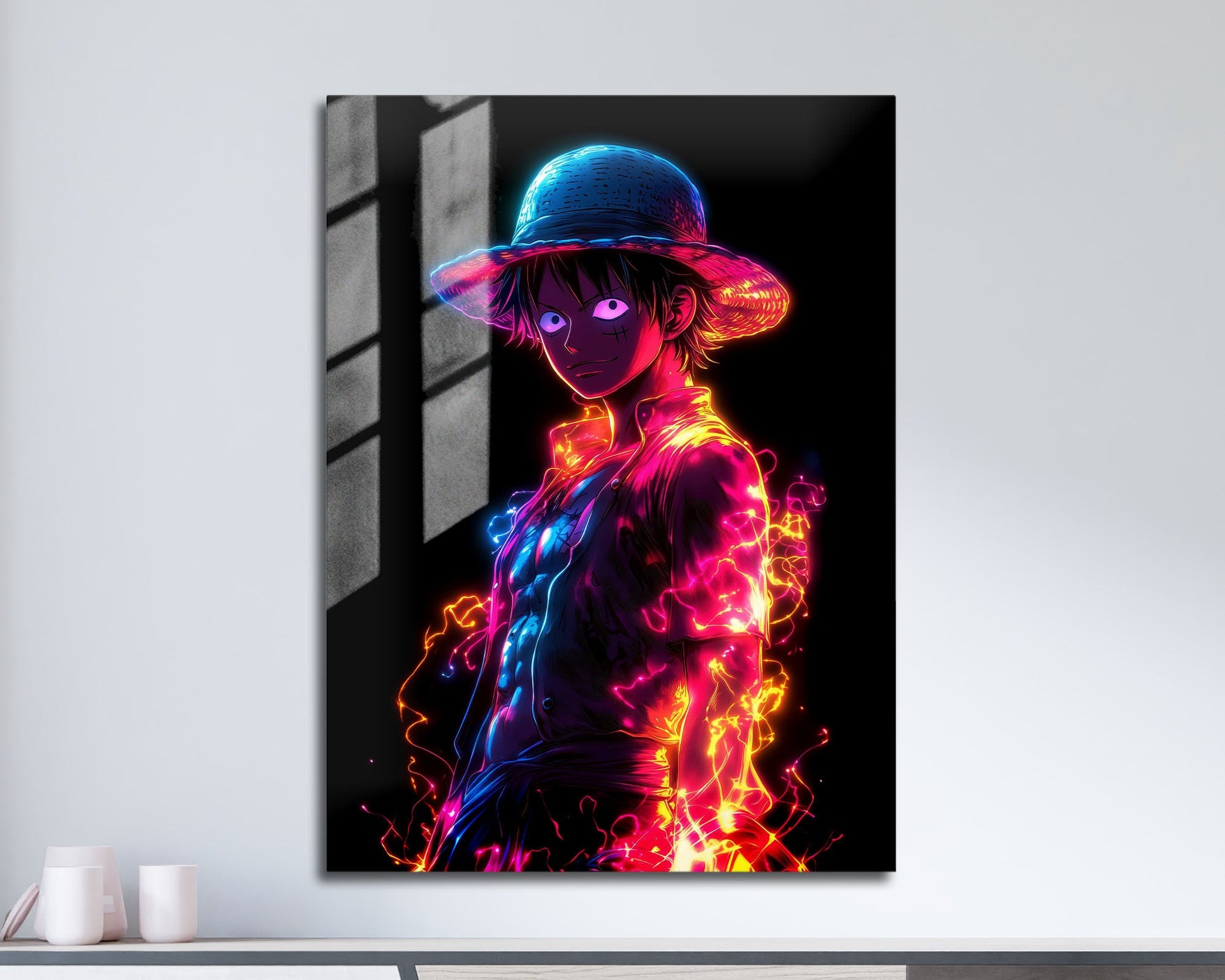 Anime Town Creations Metal Poster One Piece Neon Luffy 11" x 17" Home Goods - Anime One Piece Metal Poster