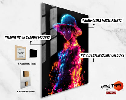 Anime Town Creations Metal Poster One Piece Neon Luffy 11" x 17" Home Goods - Anime One Piece Metal Poster