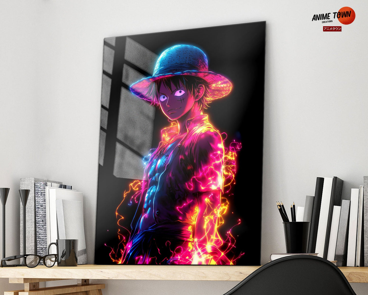 Anime Town Creations Metal Poster One Piece Neon Luffy 16" x 24" Home Goods - Anime One Piece Metal Poster