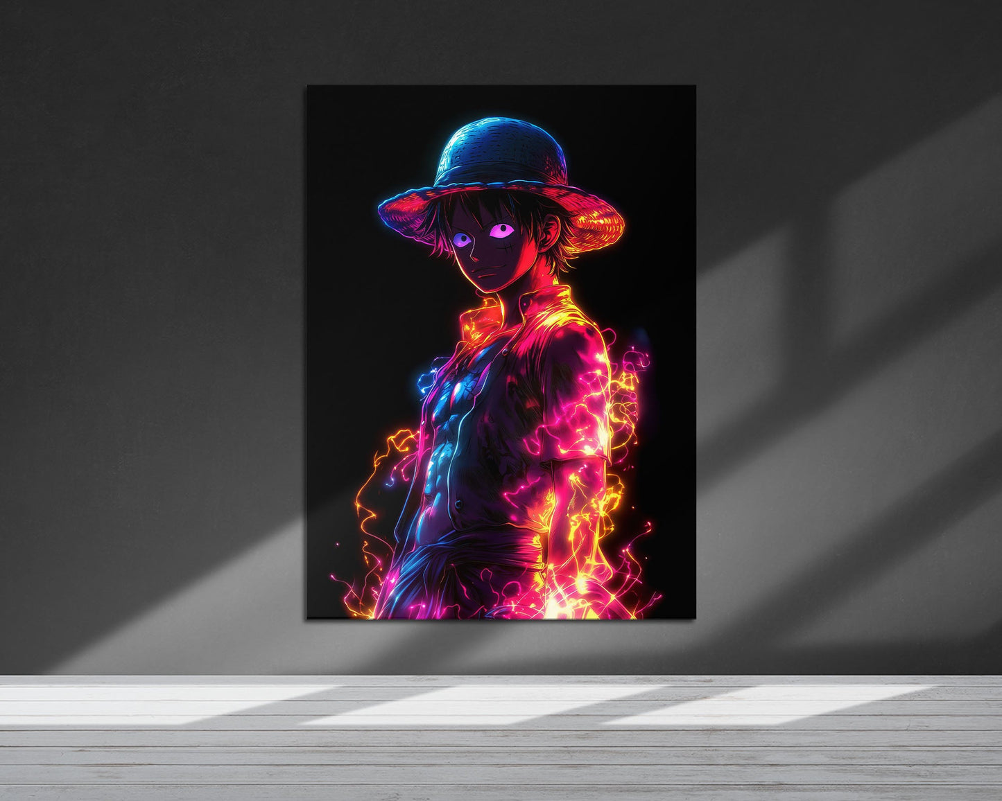 Anime Town Creations Metal Poster One Piece Neon Luffy 5" x 7" Home Goods - Anime One Piece Metal Poster