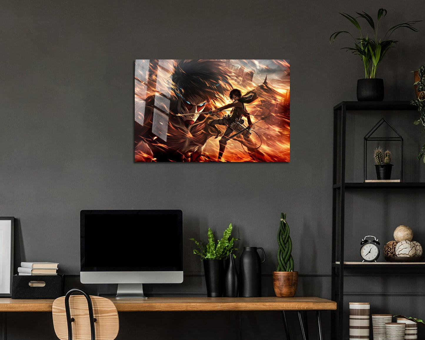 Anime Town Creations Metal Poster Landscape Attack on Titan Eren Yeager 36" x 24" Home Goods - Anime Attack on Titan Metal Poster