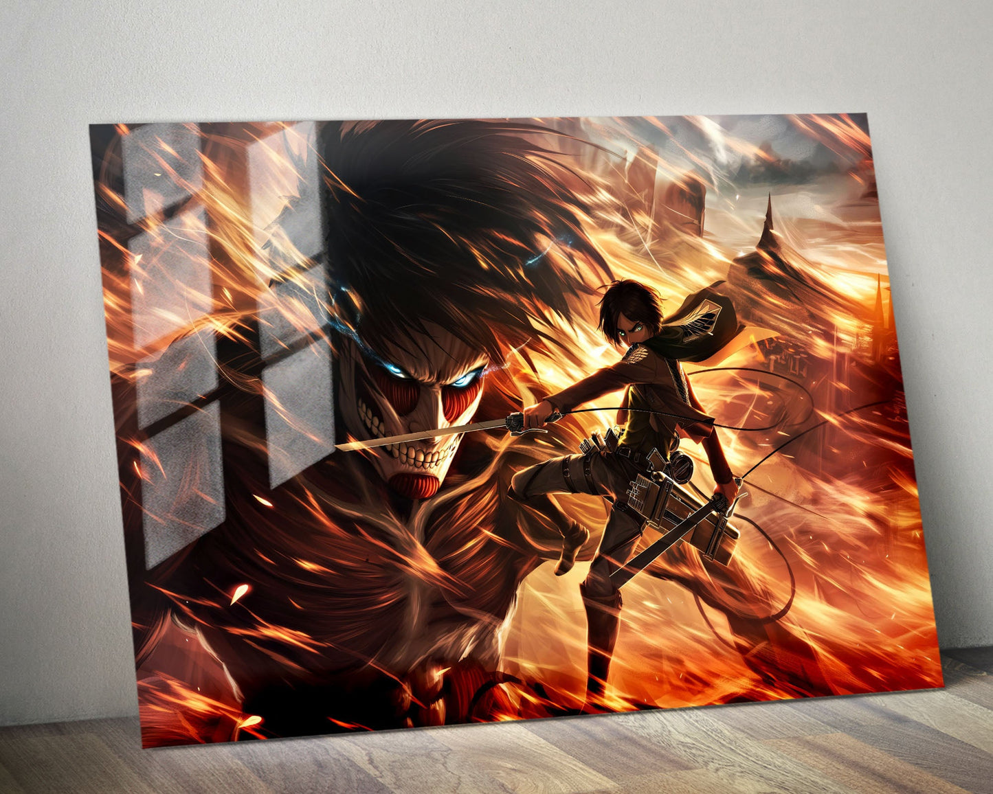 Anime Town Creations Metal Poster Landscape Attack on Titan Eren Yeager 14" x 11" Home Goods - Anime Attack on Titan Metal Poster