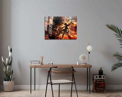 Anime Town Creations Metal Poster Landscape Attack on Titan Eren Yeager 14" x 11" Home Goods - Anime Attack on Titan Metal Poster