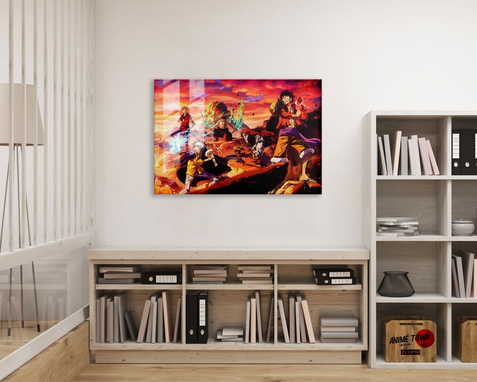 Anime Town Creations Metal Poster Landscape One Piece Crew Flames 24" x 16" Home Goods - Anime One Piece Metal Poster