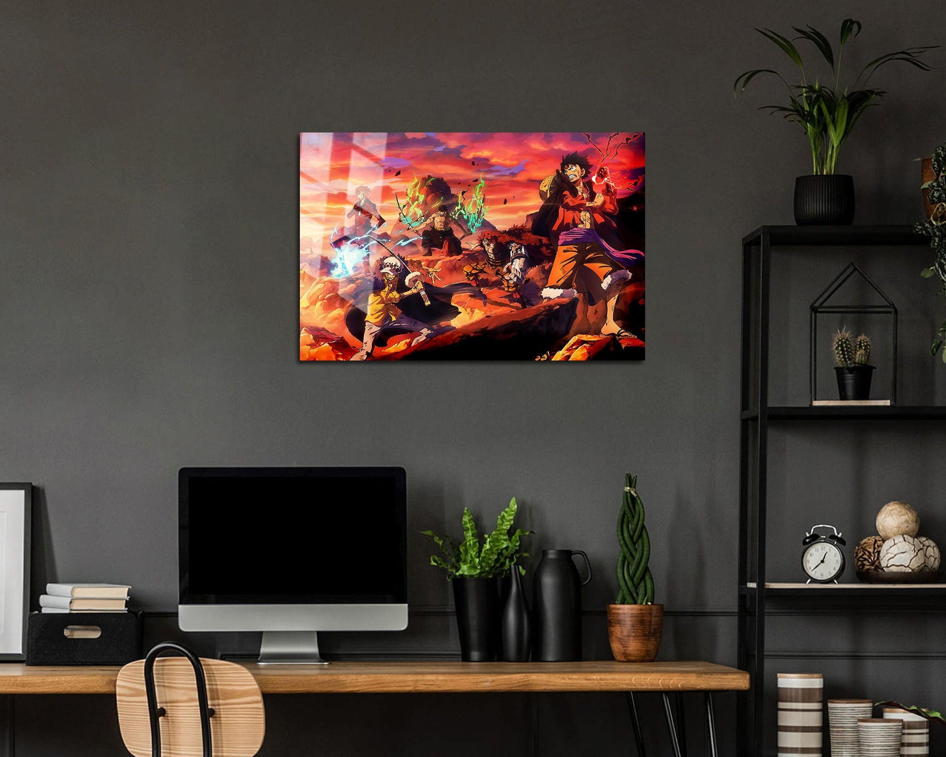 Anime Town Creations Metal Poster Landscape One Piece Crew Flames 36" x 24" Home Goods - Anime One Piece Metal Poster