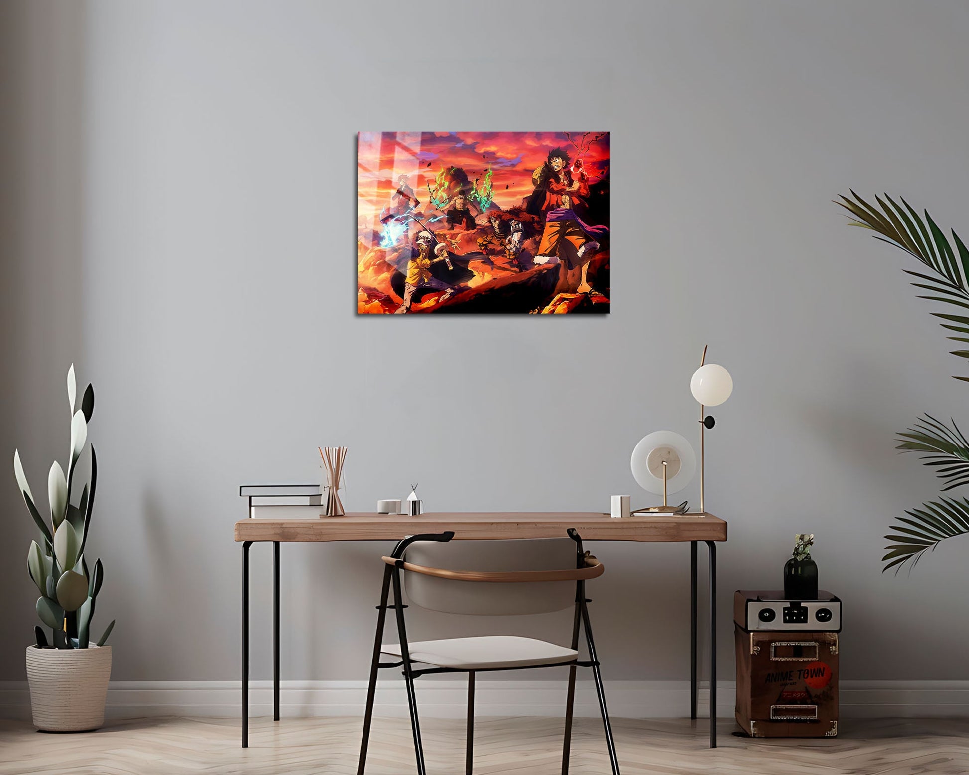 Anime Town Creations Metal Poster Landscape One Piece Crew Flames 14" x 11" Home Goods - Anime One Piece Metal Poster